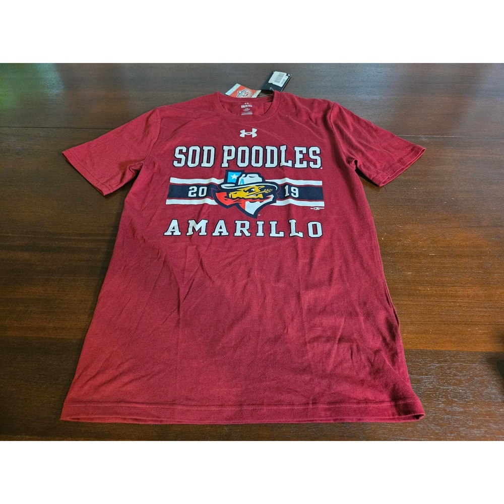 Under Armour T-Shirt Women Small Red Sod Poodles Amarillo Baseball Graphic Tee